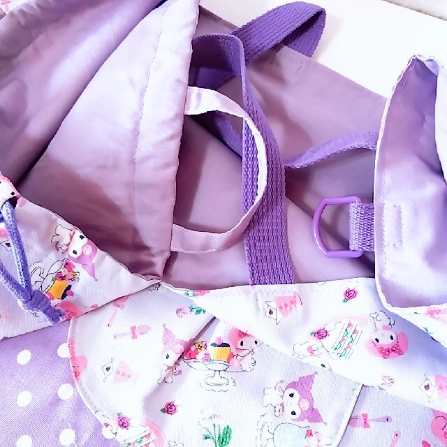 ハンドメイド🧡マイメロディ&クロミ💜入園入学③点セット💗 ハンドメイドのキッズ/ベビー(バッグ/レッスンバッグ)の商品写真