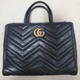 グッチ(Gucci)の稀少　格安出品　GUCCI　GGマーモント　トートバッグ　ブラック　正規品(トートバッグ)