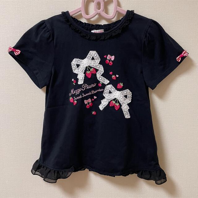 mezzo piano(メゾピアノ)のメゾピアノ　イチゴ刺しゅうレースリボンTシャツ キッズ/ベビー/マタニティのキッズ服女の子用(90cm~)(Tシャツ/カットソー)の商品写真