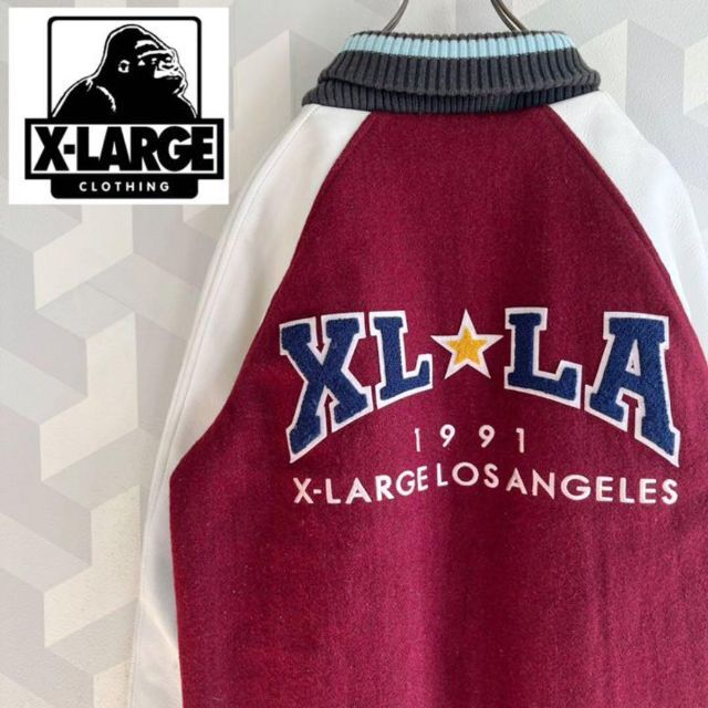 XLARGE バックロゴ リブライン スウェット スタジャン エクストララージ-