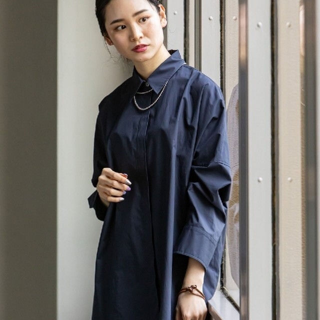 Noble - ノーブル☆ワイドシルエットパネルシャツ☆ネイビー☆美品