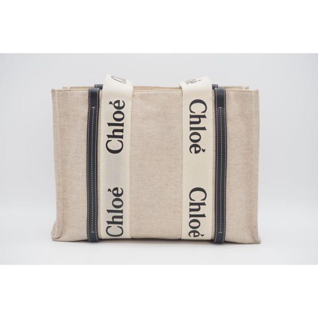 Chloe トートバッグ woody ミディアム ベージュ キャンバス ブラック