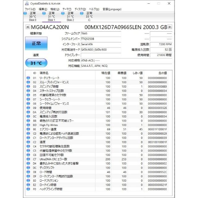 Lenovoサーバ 東芝製3.5 HDD 2TBx2(計4TB) 8