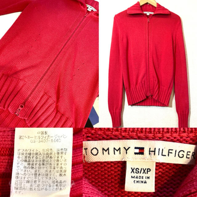 TOMMY HILFIGER(トミーヒルフィガー)のTOMMY HILFIGER★ニットジャケット★コットン★定価18,000円★桃 レディースのジャケット/アウター(その他)の商品写真