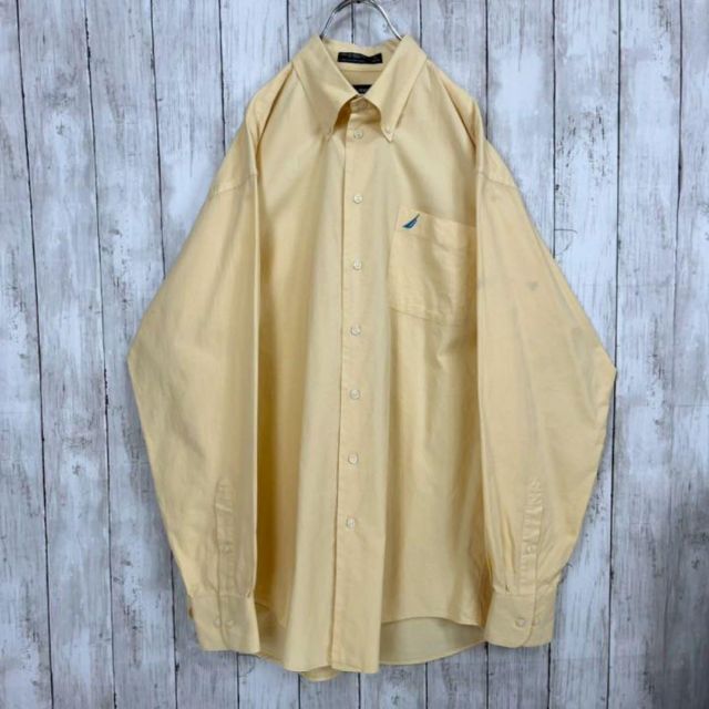NAUTICA(ノーティカ)のアメリカ古着NAUTICAノーティカ　長袖オックスフォードボタンダウンシャツL黄 メンズのトップス(シャツ)の商品写真