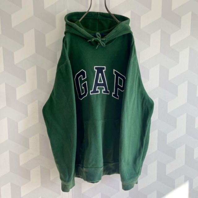 【GAP】サイズL 刺繍ロゴ 定番 スウェットパーカー 緑グリーン ギャップ