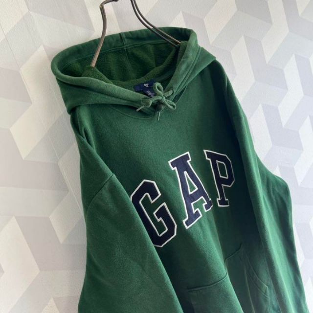 【GAP】サイズL 刺繍ロゴ 定番 スウェットパーカー 緑グリーン ギャップ