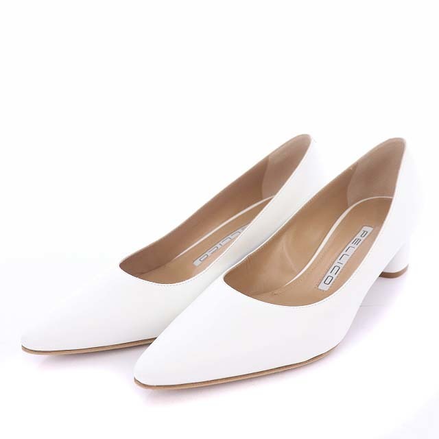 ペリーコ パンプス チャンキーヒール ポインテッドトゥ 24.5cm 白