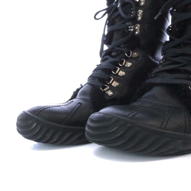 Gucci(グッチ)のグッチ ブーツ ムートン ミドル レースアップ レザー 8.5 黒 181854 メンズの靴/シューズ(ブーツ)の商品写真