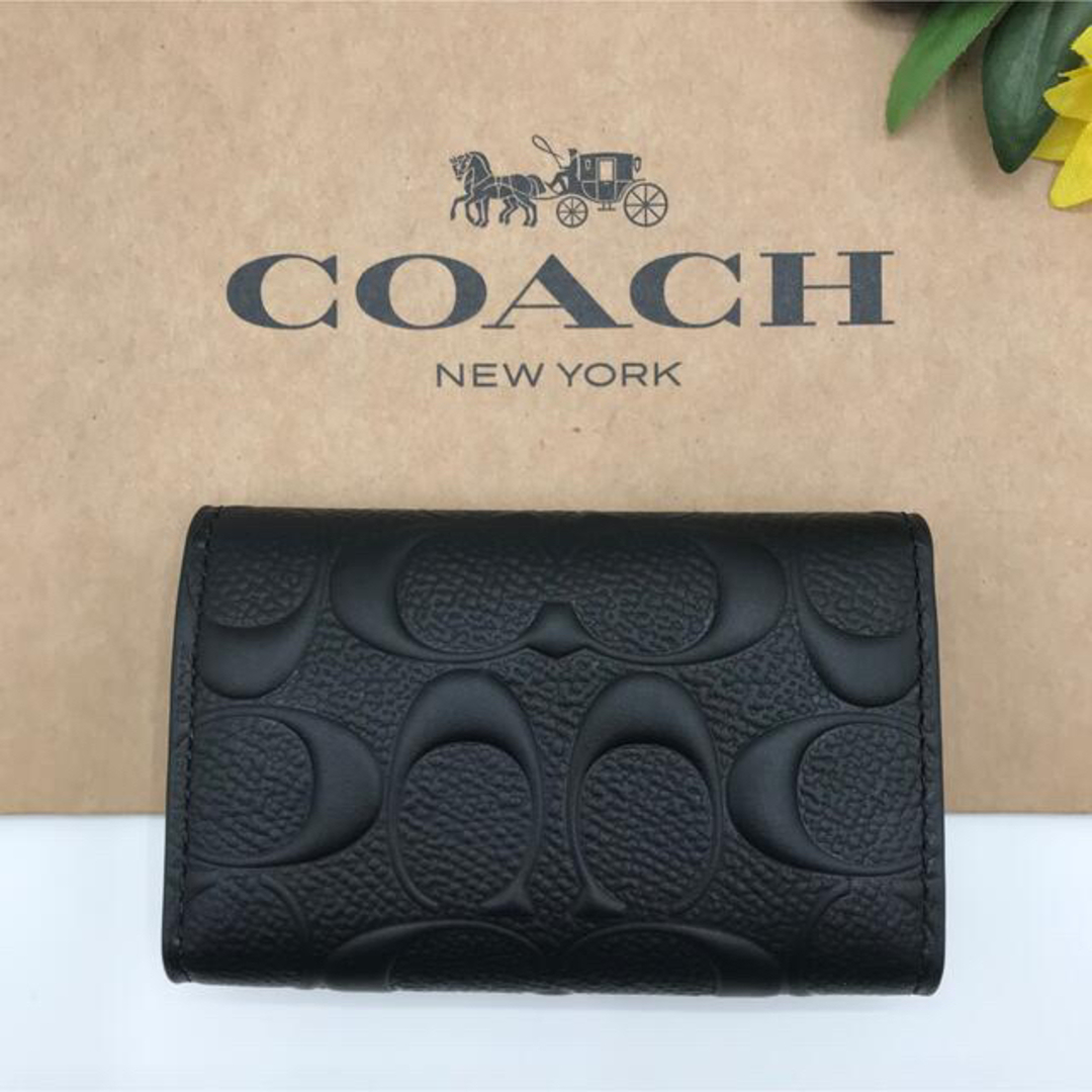新品未使用】 coach コーチ キーケース ブラック エンボス