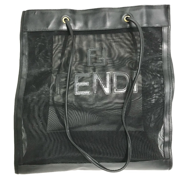 フェンディ FENDI メッシュ ロゴ トートバッグ ナイロン/レザー ブラック