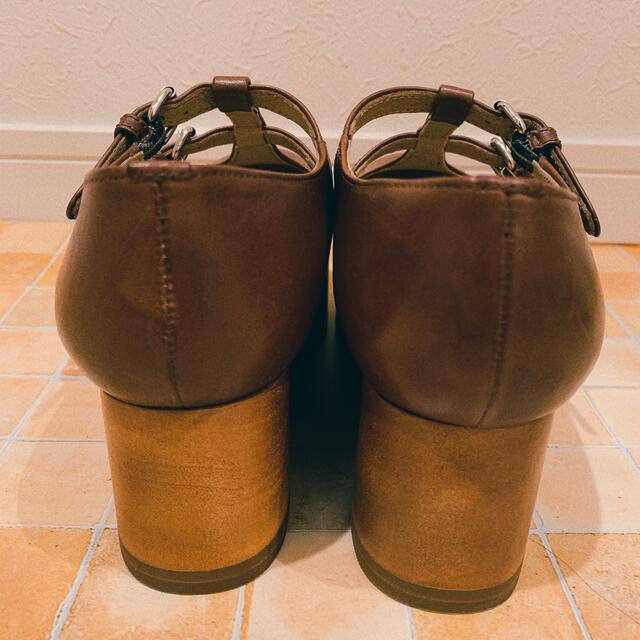 JaneMarple(ジェーンマープル)のジェーンマープル   ウッドソール2ストラップシューズ　ブラウン　S レディースの靴/シューズ(ローファー/革靴)の商品写真