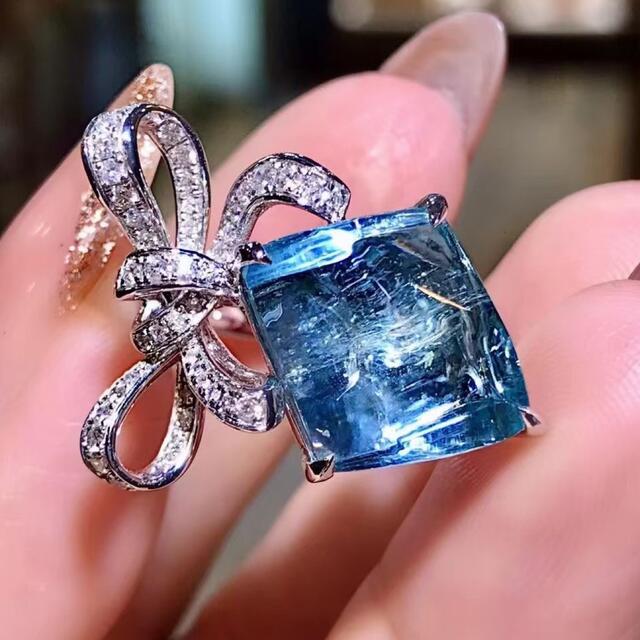 天然アクアマリン ダイヤ リング7.74ct k18