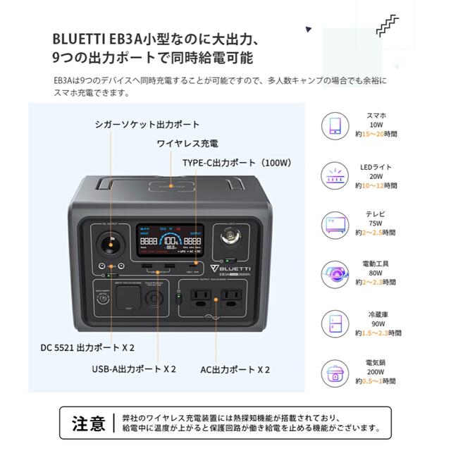 BLUETTI ポータブル電源 268Wh/600W家庭用 軽量 小型 蓄電池 インテリア/住まい/日用品の日用品/生活雑貨/旅行(防災関連グッズ)の商品写真