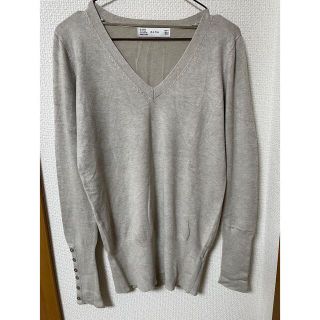 ザラ(ZARA)のZARA Vネックニットトップス　、ライトグレー　Lサイズ(ニット/セーター)