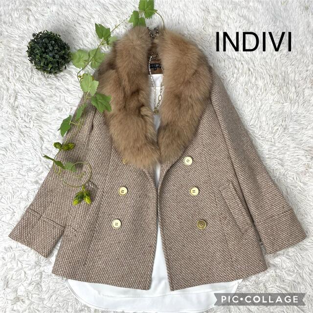 INDIVI  インディヴィ　シルク混　FOXファー付ダブルブレストジャケット