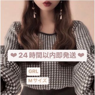 グレイル(GRL)の【GRL】千鳥格子柄スクエアネックバックリボンニットトップス[an1017](ニット/セーター)