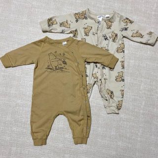 エイチアンドエム(H&M)の【美品】H&M ロンパース　プーさん　2枚セット　60(ロンパース)