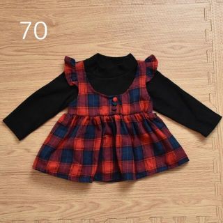 バースデイ　長袖ワンピース 70　チェック　子供服・女の子(ワンピース)