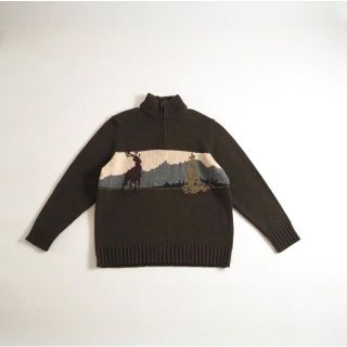 エディーバウアー(Eddie Bauer)のエディバウアー　ニット　ハーフジップ　ブラウン　ビッグサイズ　美品(ニット/セーター)