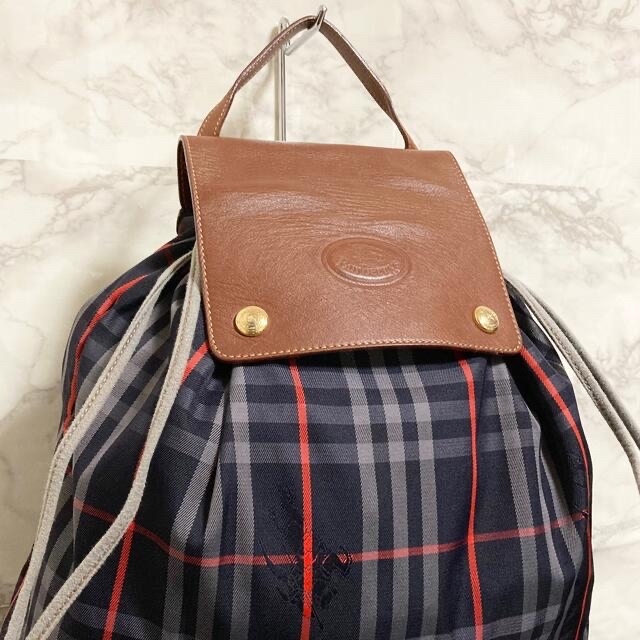 BURBERRY(バーバリー)の【美品】Burberrys ヘイマーケットチェック レザー切替ナップサック レディースのバッグ(リュック/バックパック)の商品写真