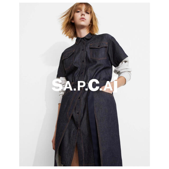 sacai(サカイ)の週末お値下げA.P.C.×sacai コラボ デニムワンピース 新品 二階堂ふみ レディースのワンピース(ひざ丈ワンピース)の商品写真