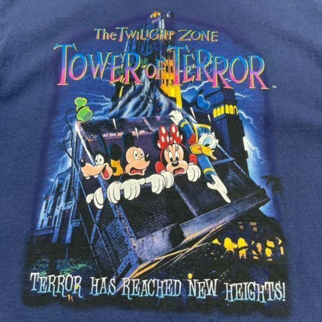 90年代 MICKEY,INC TOWER OF TERROR タワーオブテラー キャラクタープリントTシャツ USA製 メンズL ヴィンテージ /evb002128