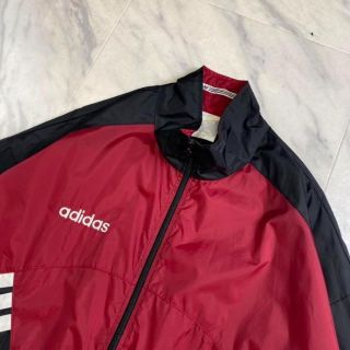 アディダス(adidas)のアディダス 90s ナイロンジャケット ロング丈 トラックジャケット 黒 赤(ナイロンジャケット)