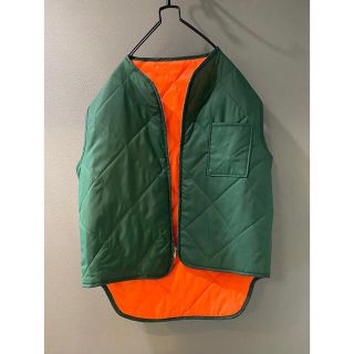 古着 ビンテージ 70s 緑 オレンジミリタリー キルト ジップ ベスト 美品