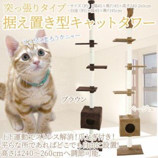 キャットタワー 突っ張り型 大型 麻 260cm 猫タワー おしゃれ 爪とぎ 2(猫)