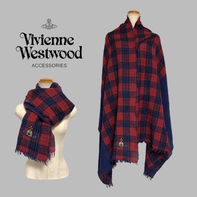 Vivienne Westwood(ヴィヴィアンウエストウッド)のVivienne Westwood オーブ刺繍チェック切替ストール  レディースのファッション小物(ストール/パシュミナ)の商品写真