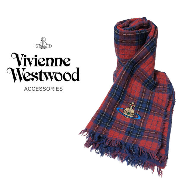 Vivienne Westwood(ヴィヴィアンウエストウッド)のVivienne Westwood オーブ刺繍チェック切替ストール  レディースのファッション小物(ストール/パシュミナ)の商品写真