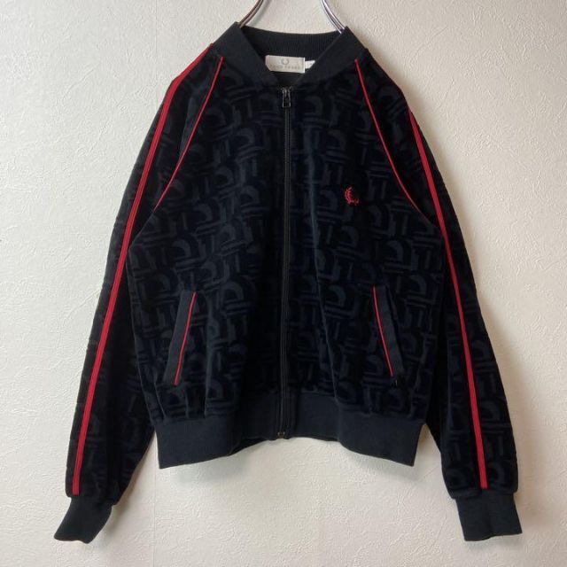 【人気ベロア】FRED PERRY古着ワンポイント刺繍総柄トラックジャケット