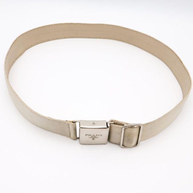 極美品】PRADA ベルト レザー ブラック シルバーバックル