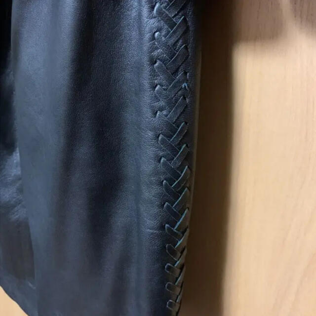 P&D 本革 編み上げデザイン レザージャケット スカート パンツ 3点