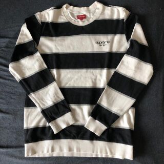 シュプリーム(Supreme)のSupreme Striped Pique Crewneck 白黒 ボーダー M(ニット/セーター)