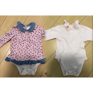 ベビーギャップ(babyGAP)のbaby GAP ロンパース　70 花柄　フリル　デニム　2枚セット　まとめ売り(ロンパース)