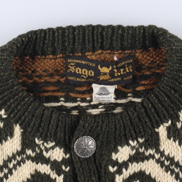 Saga Knit ハンドニット コンチョボタン ノルディック ウールニットカーディガン ノルウェー製 メンズM /eaa285808 2