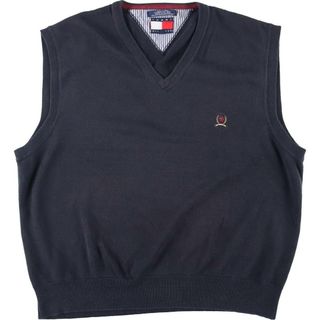 トミーヒルフィガー(TOMMY HILFIGER)の古着 90年代 トミーヒルフィガー TOMMY HILFIGER Vネック コットンニットベスト メンズL ヴィンテージ /eaa284847(ベスト)