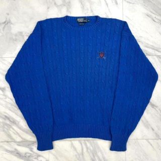 ポロラルフローレン(POLO RALPH LAUREN)の美品 ラルフローレン 90s ケーブルニット セーター ワンポイント 青 ブルー(ニット/セーター)