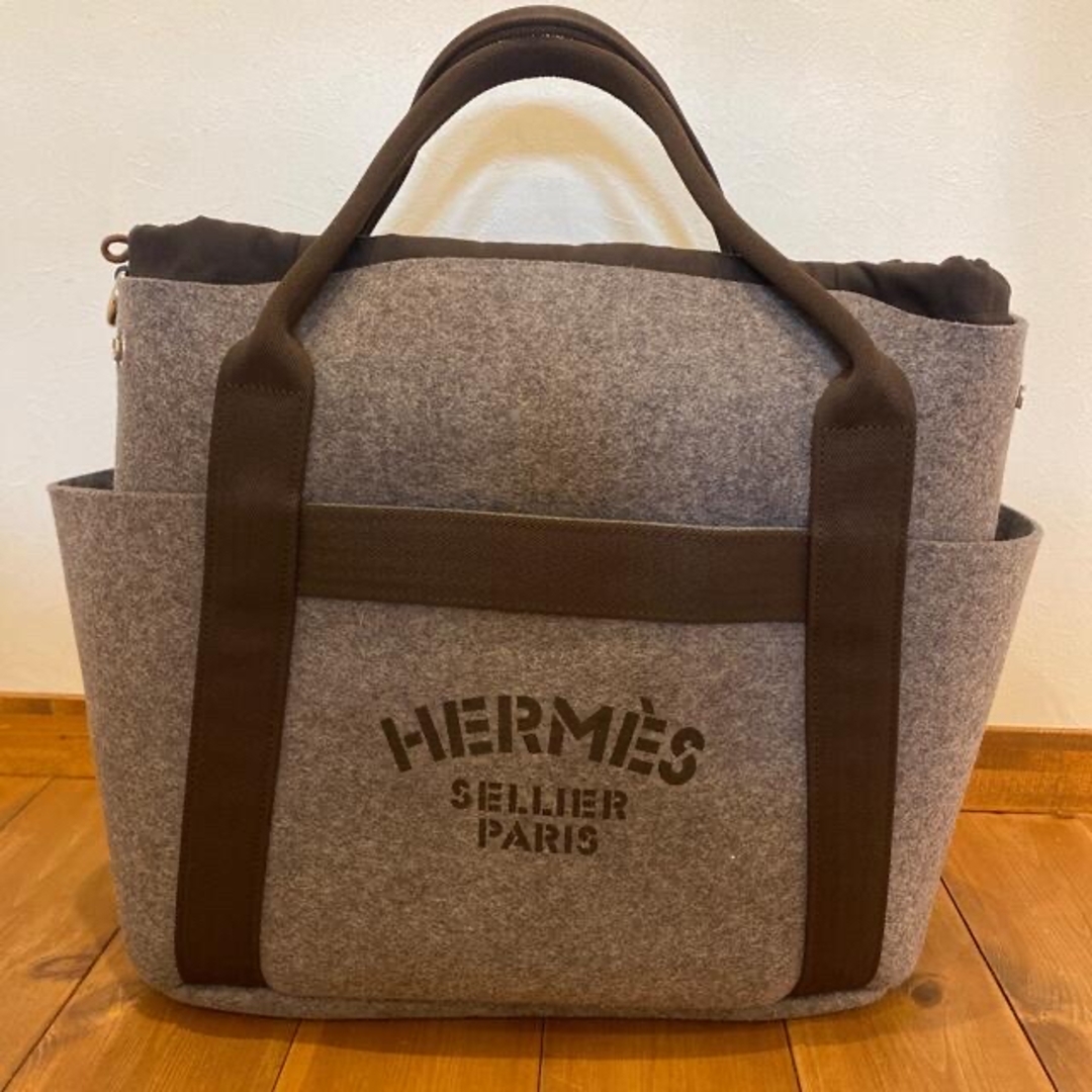 HERMES バッグ サックドパンサージュ グルーム グレー フェルト レザー