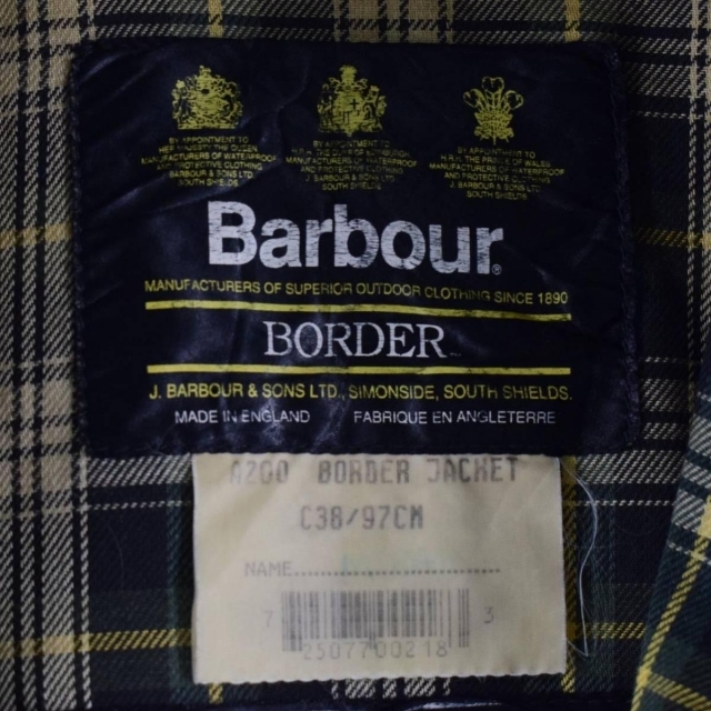 90年代 バブアー Barbour BORDER ボーダー 旧3ワラント Barbourバッチ付き ワックスコットン オイルドジャケット 英国製 C38 メンズM ヴィンテージ /eaa202526