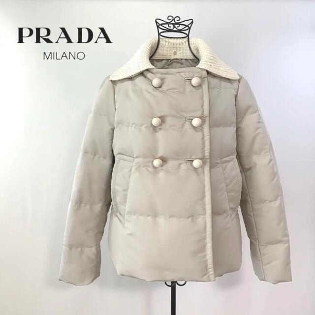 約39cm袖丈☆良品 プラダ PRADA  付け襟 ダブルボタン ショート ダウンジャケット