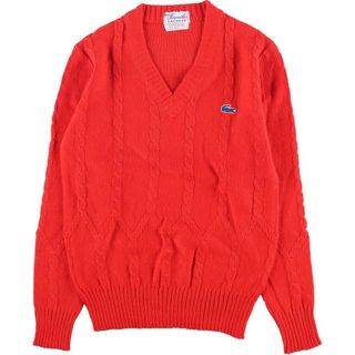 ラコステ(LACOSTE)の古着 70年代 ラコステ LACOSTE HAYMAKER ケーブル編み Vネック アクリルニットセーター レディースS ヴィンテージ /eaa281123(ニット/セーター)