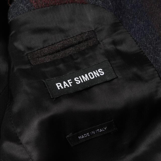 RAF SIMONS(ラフシモンズ)のRAF SIMONS ラフシモンズ ジャケット ブロックチェック 柄 ウール テーラードジャケット ダブル スナップボタン ネイビー エンジ ブラウン 46 アウター ブレザー ブルゾン【メンズ】【中古】【新品同様】 メンズのジャケット/アウター(テーラードジャケット)の商品写真