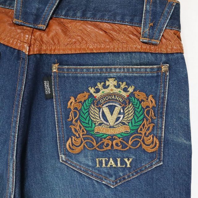 ジョバンニ ヴァレンチノ ワイドパンツ 刺繍デニム イタリア製 ストリートM相当