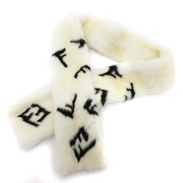 フェンディ 美品 ミンクファー マフラー ティペット FF柄 毛皮 白 ☆AA