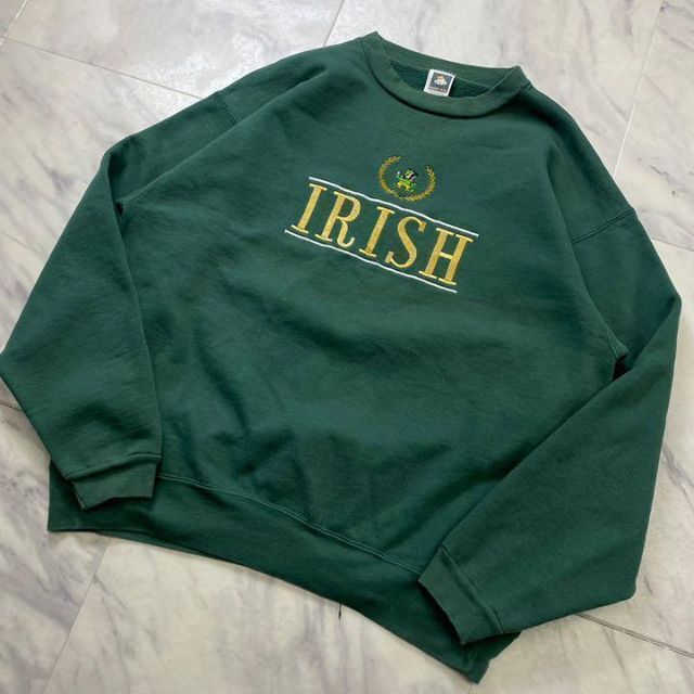 ビンテージカレッジスウェット 90s IRISH 緑 刺繍 USA 大きいサイズ 2