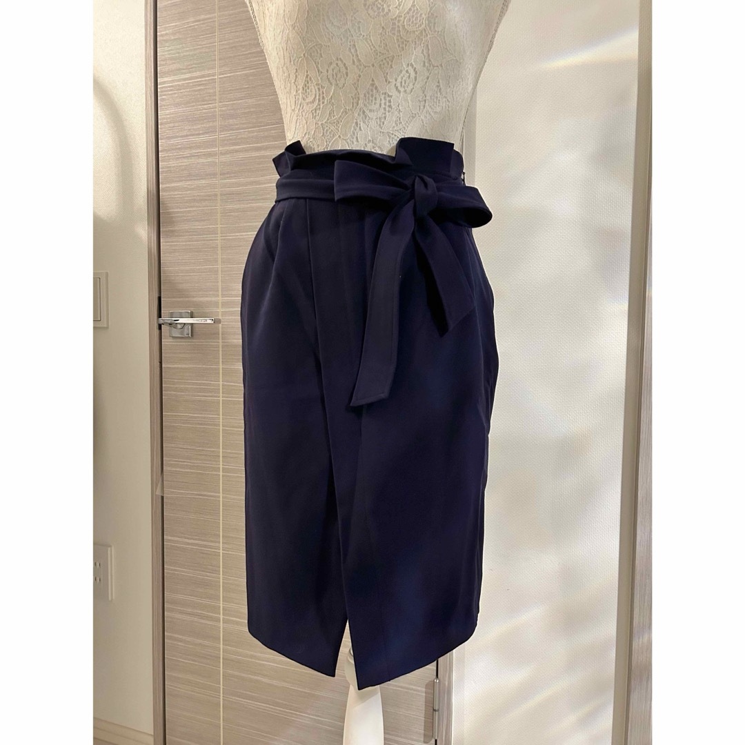 Rope' Picnic(ロペピクニック)のロペピクニック　ウエストリボンスカート　ネイビー レディースのスカート(ひざ丈スカート)の商品写真