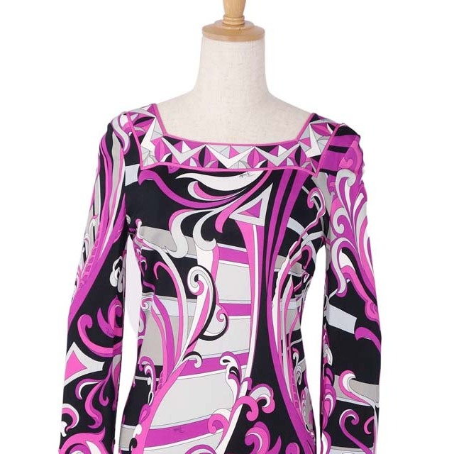 【美品】EMILIO PUCCI レースドッキングワンピース パープル 膝丈